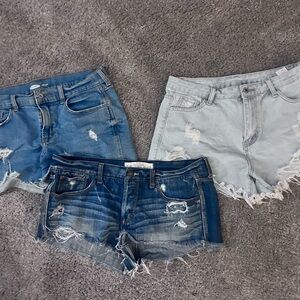 Women's Distressed Jean Shorts Bundle - Blue and Light Blue
